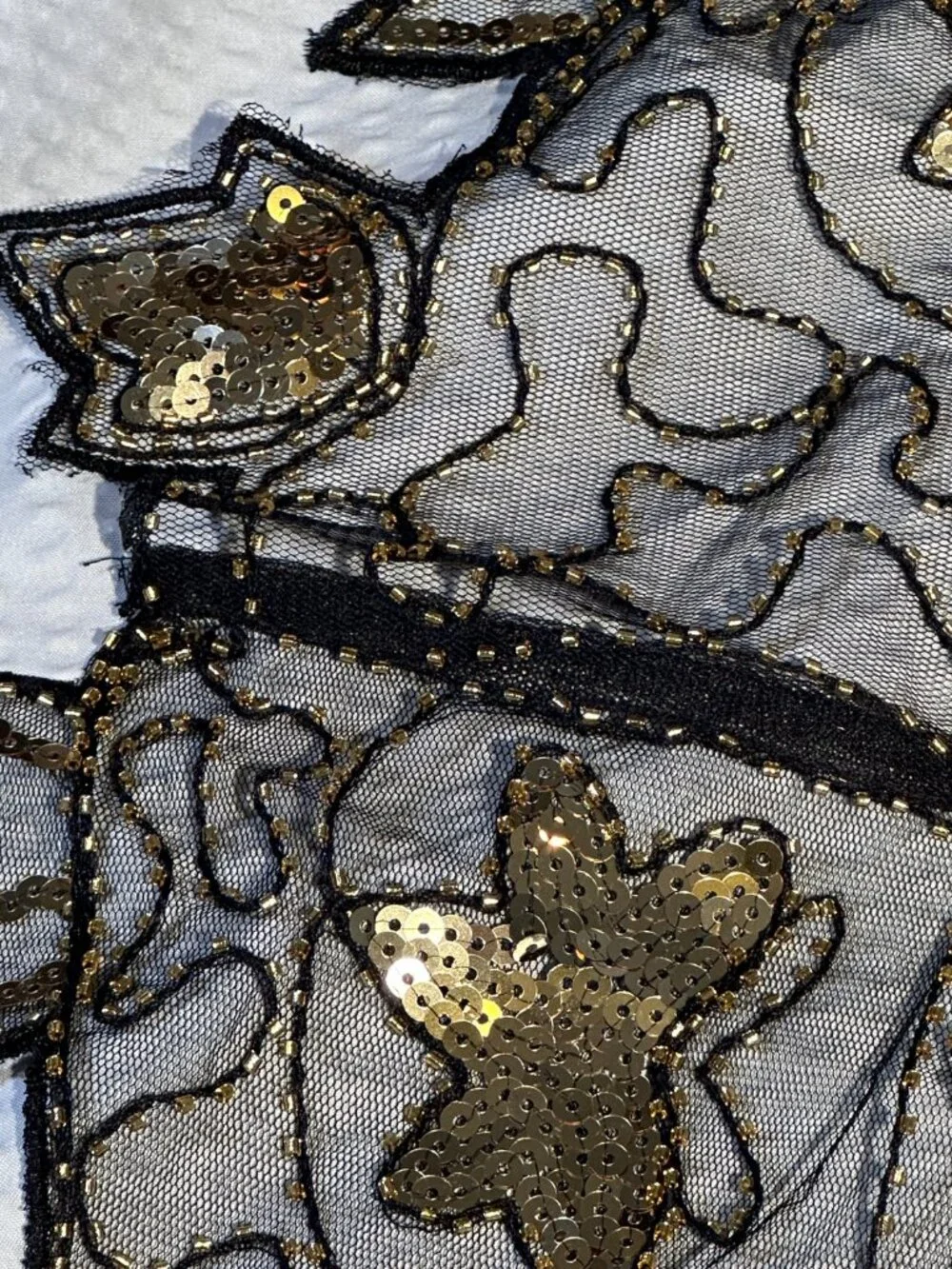 Black Mesh Gold Sequin Beaded Capelet Shawl Art Deco Gatsby Wedding Coverup